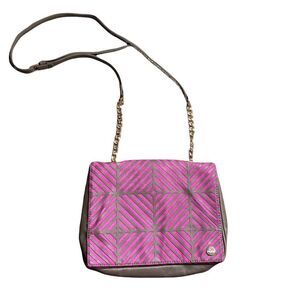 Pretty Ships Womens Stripe Flap Purse Taupe Pink Gold